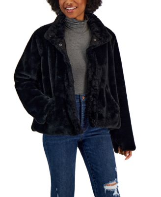 Maralyn \u0026 Me Juniors' Reversible Faux-Fur Coat, Created for Macy's - Black - Size S