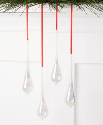 Holiday Lane - Pastel Prism Iridescent Glass Teardrop Ornaments, Set of 4