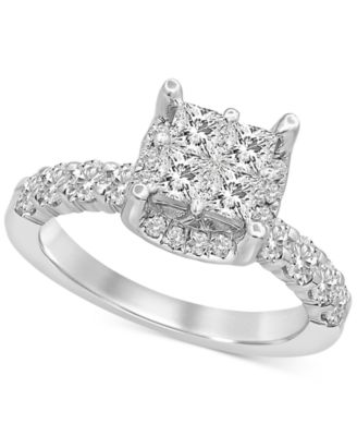 Macy's - Diamond Princess Quad Cluster Engagement Ring (1-5/8 ct. t.w.) in 14k White Gold