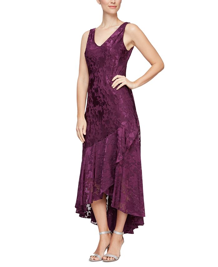 Alex Evenings Women's Embellished High-Low Tulip-Hem Lace Dress ...
