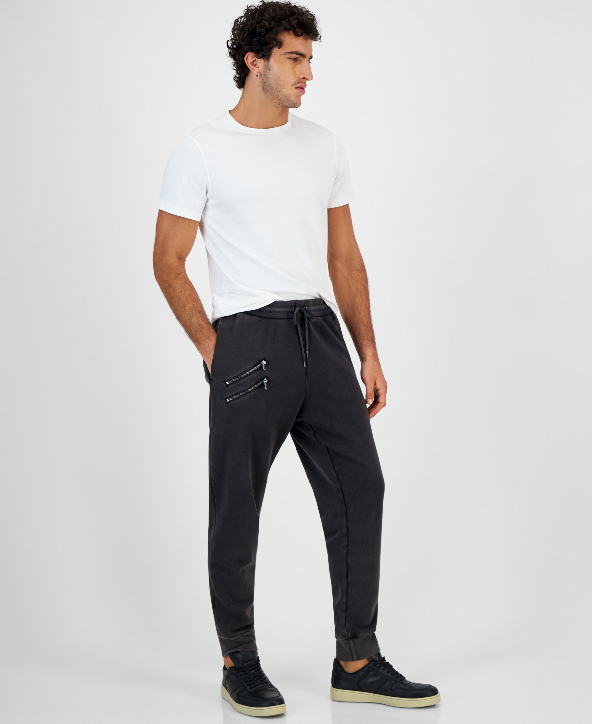 Shop Inc International Concepts Men's Regular-fit Acid-washed Moto Joggers, Created For Macy's In Harbor Grey