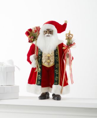 Holiday Lane - Santas 18"H Standing Santa with Stick and Gift Bag
