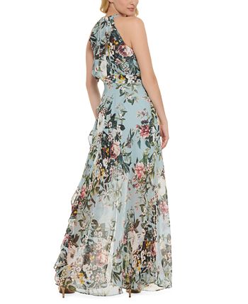 Eliza J Women s Floral Print Ruffled Halter Maxi Dress Macy s