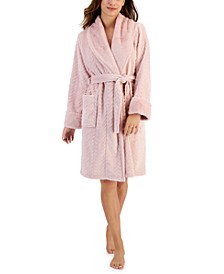 Women's Short Plush Cable Wrap Robe, Created for Macy's