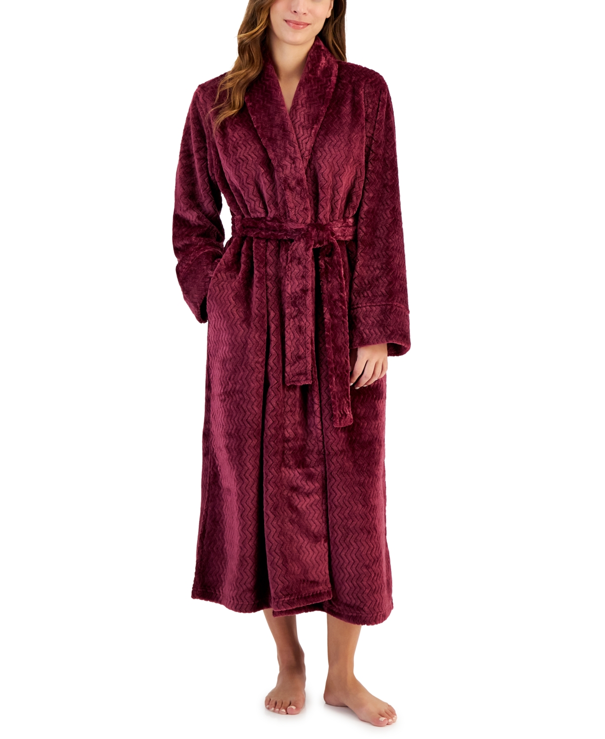 Charter Club Women's Plush Zig Zag Wrap Robe, Created for Macy's