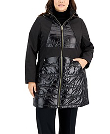 Women's Plus Size Hooded Mixed-Media Raincoat