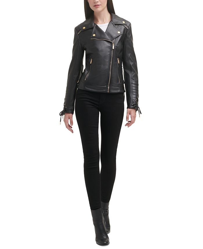 GUESS Women's Faux-Leather Asymmetric Moto Coat & Reviews - Coats ...