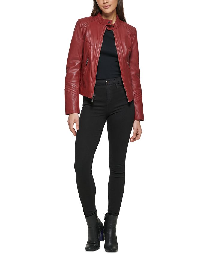 GUESS - Women's Quilted-Shoulder Leather Coat