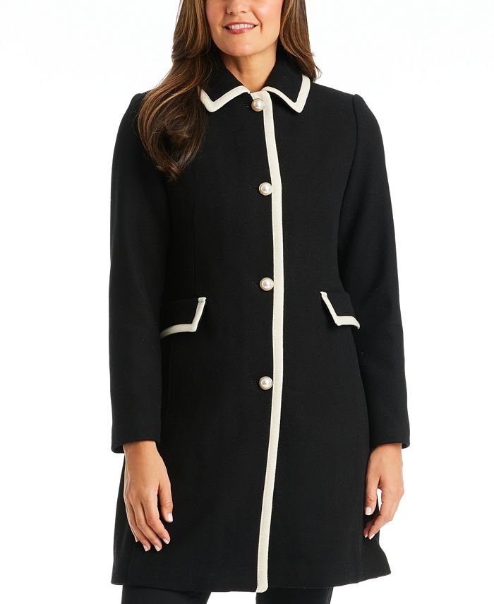 kate spade new york Women's Contrast-Trim Walker Coat & Reviews - Coats &  Jackets - Women - Macy's