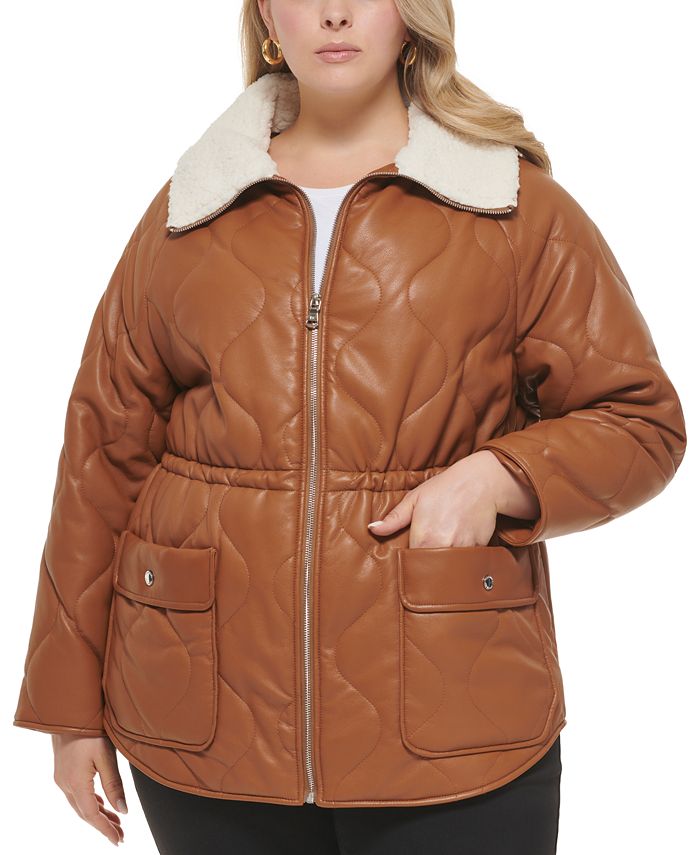 Kenneth Cole Women's Plus Size Quilted Faux-Leather Jacket - Macy's