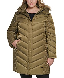 Women's Plus Size Faux-Fur-Trim Hooded Puffer Coat, Created for Macy's