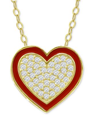 Giani Bernini Women s Cubic Zirconia Red Enamel Heart Pendant Necklace Orange Necklaces