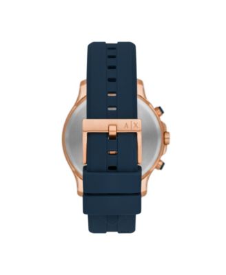 Men's Chronograph in Rose Gold-tone Plated Stainless Steel with Navy Silicone Strap Watch, 46mm