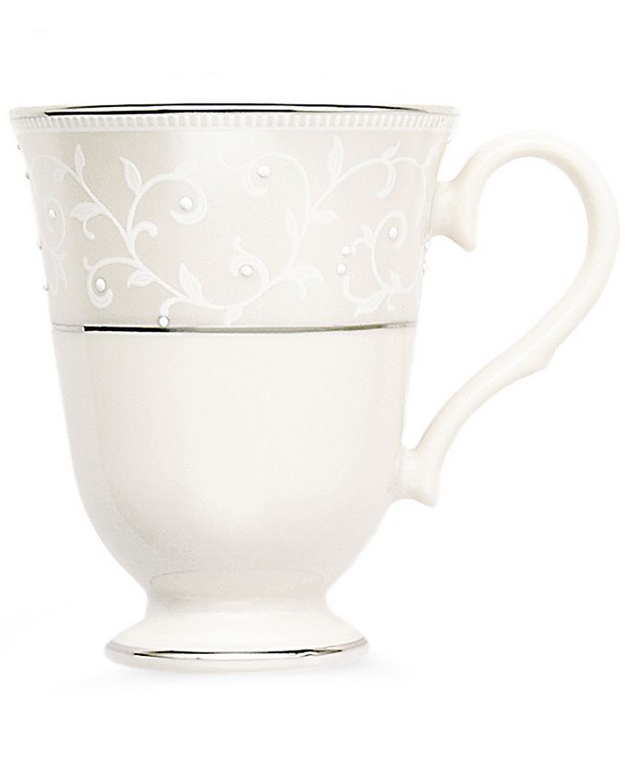 Lenox Set Tazza E Piattino Pearl Innocence: Porcellana Con Puntini Smaltati E Finiture Platino, Made In Italy