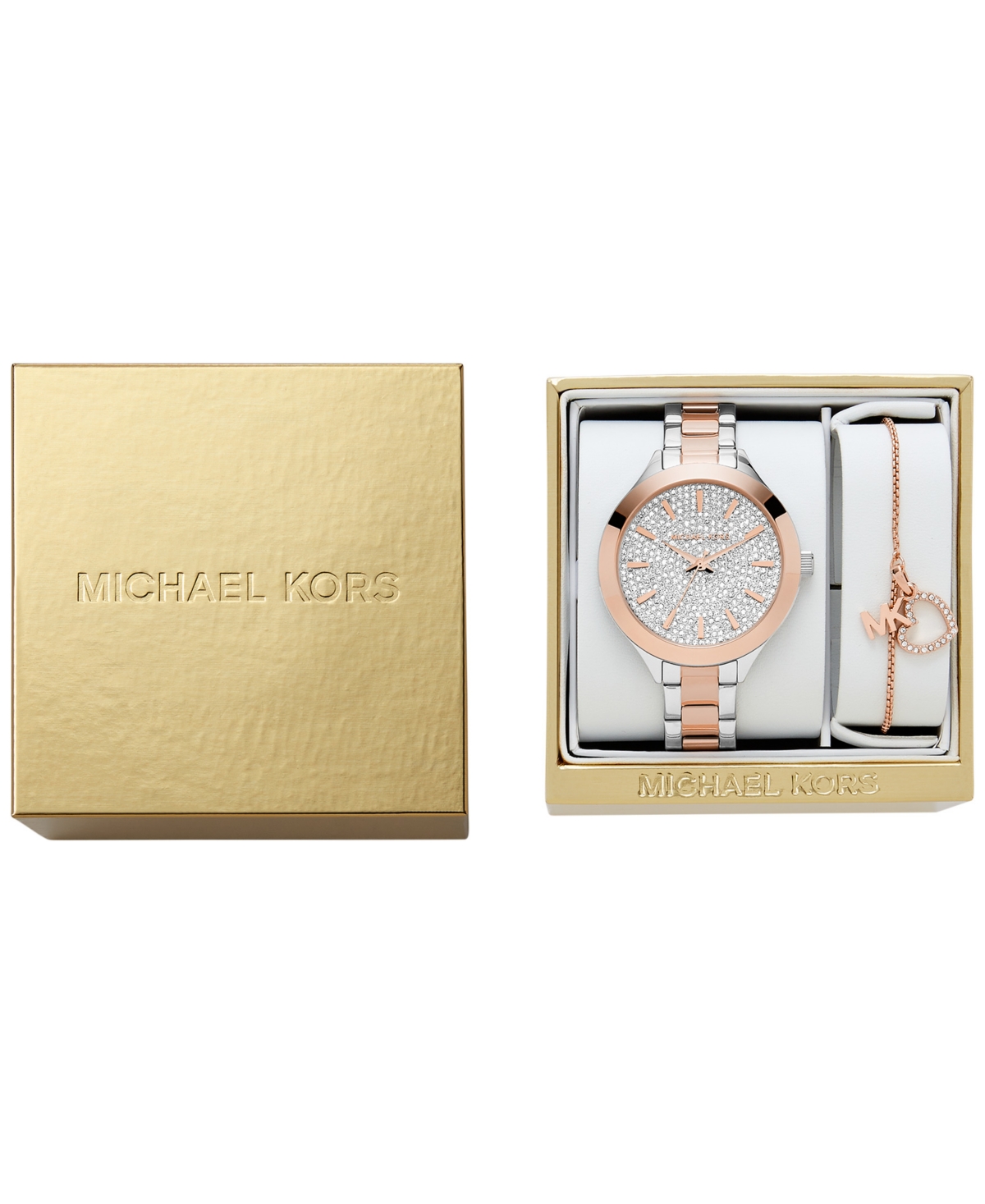 Shop Michael Kors Women's Slim Runway Two-tone Stainless Steel Bracelet Watch Set 38mm, 2-piece In Two Tone