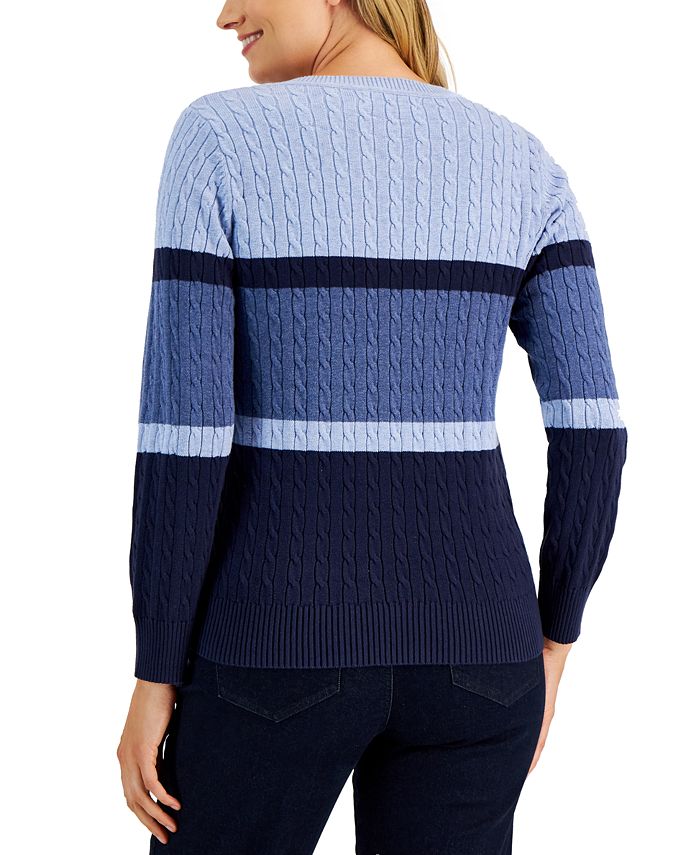 Karen Scott Women's Cable-Knit Brighton Striped Sweater, Created for ...