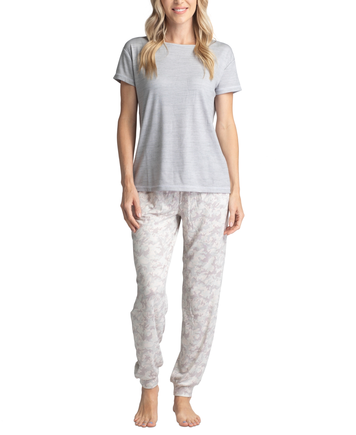 Plus Size Crewneck Top & Printed Jogger Pajama Pants Set - Gray Camo