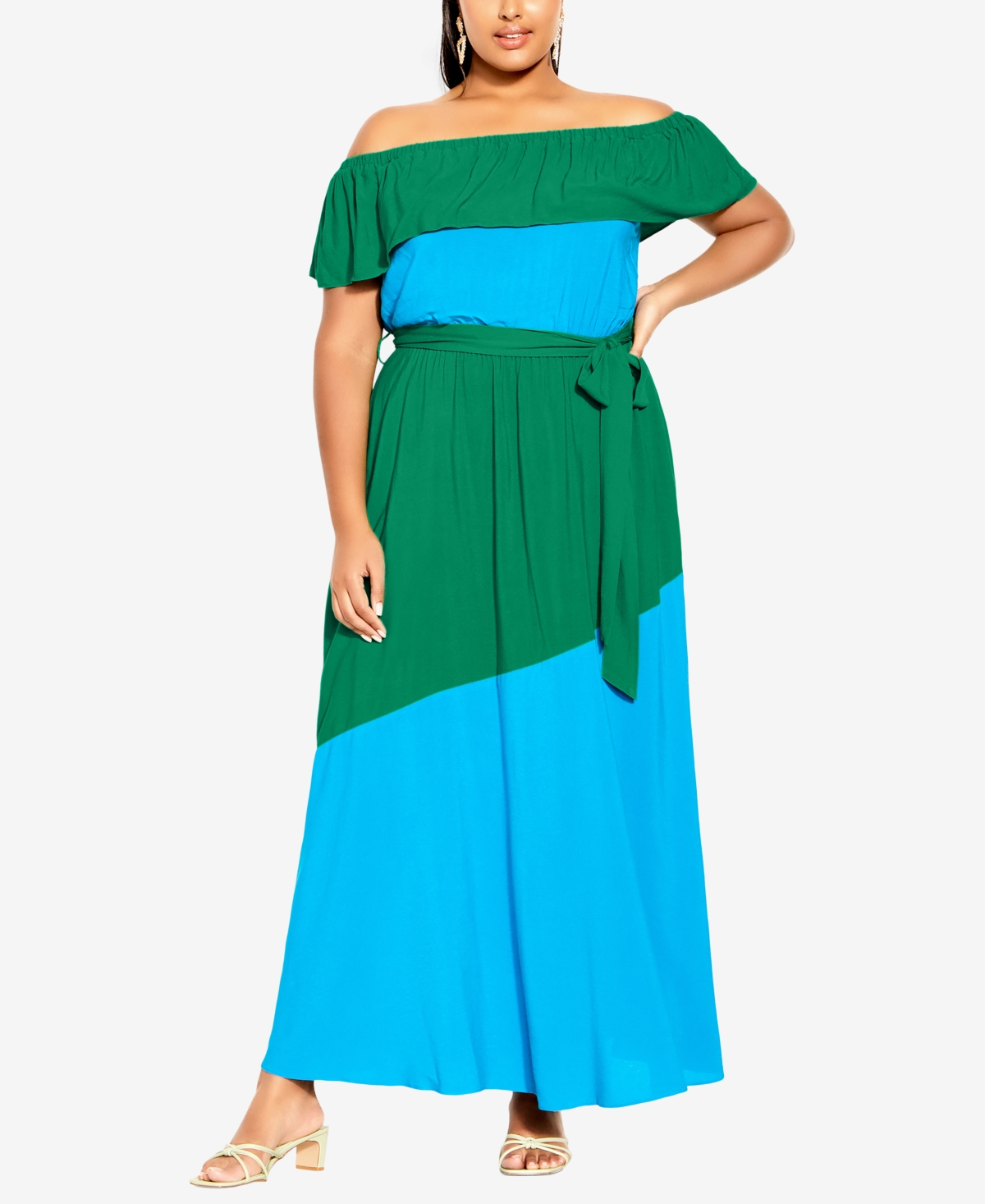 City Chic Trendy Plus Size Colourburst Maxi Dress In Greenstone