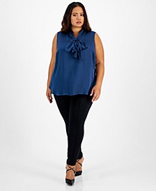 Plus Size Bow-Neck Sleeveless Blouse, Created for Macy's