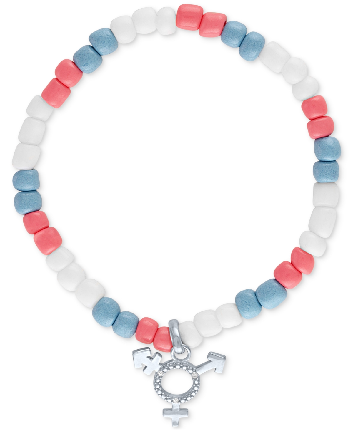 MACY'S DIAMOND ACCENT & RESIN BEAD PRIDE SYMBOL STRETCH BRACELET IN STERLING SILVER 