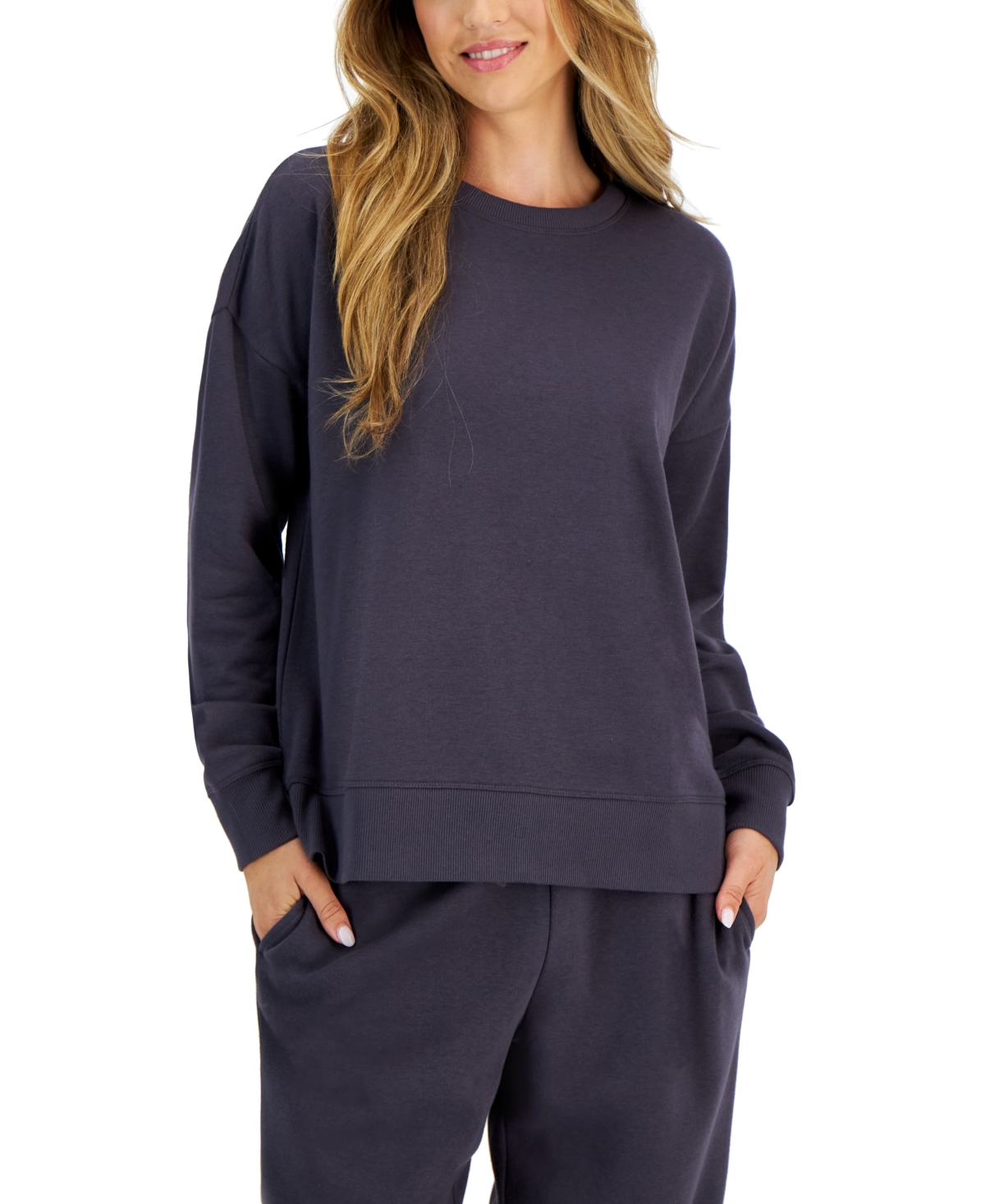 Id Ideology Women's Fleece Crewneck Sweatshirt, Created For Macy's In Deep Charcoal