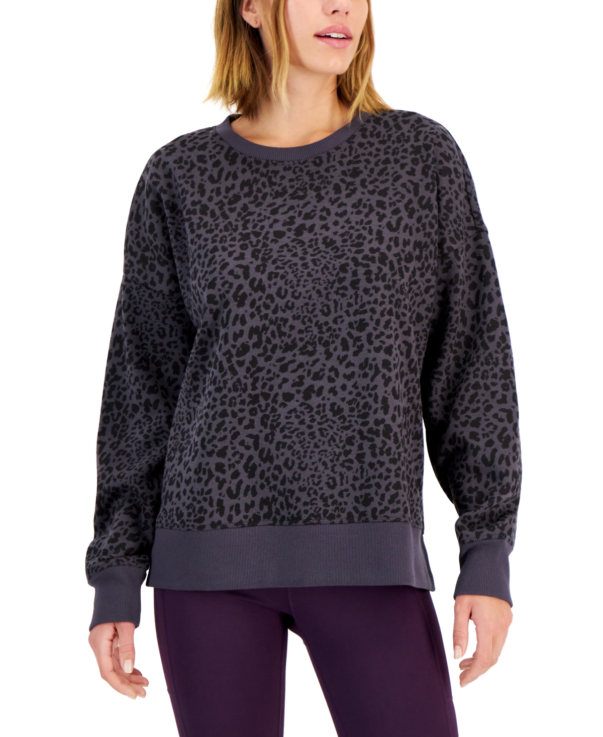  Id Ideology Women's Cheetah-Print Crewneck Sweatshirt, Regular & Petite, Created for Macy's