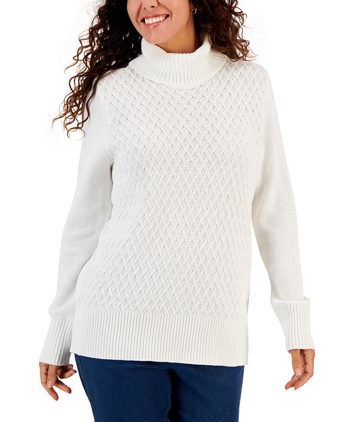 Karen Scott Women's Cable-Knit Turtleneck Cotton Sweater, Created for  Macy's & Reviews - Sweaters - Women - Macy's