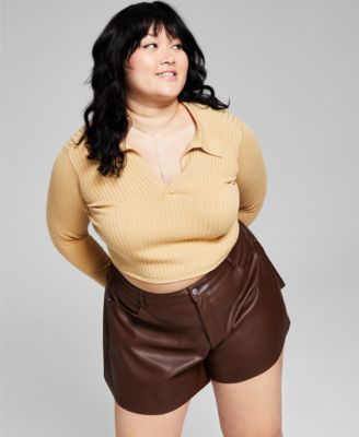 And Now This - Trendy Plus Size Cropped Polo Top