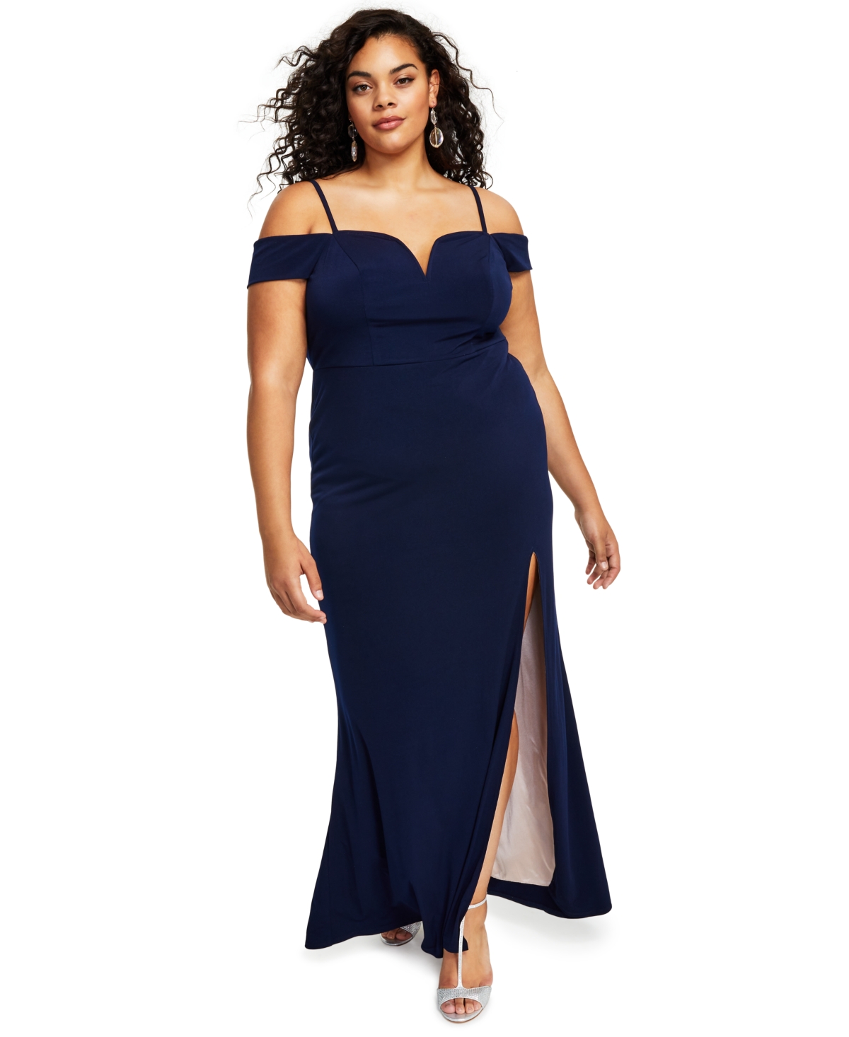 City Studios Trendy Plus Size Off-The-Shoulder Slit Gown