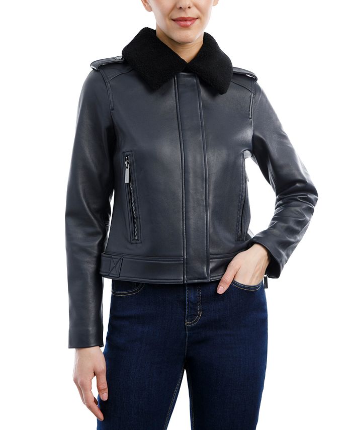 Michael kors deals leather jacket macys
