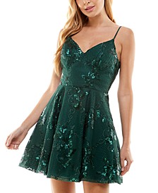 Juniors' Sequined Fit & Flare Dress