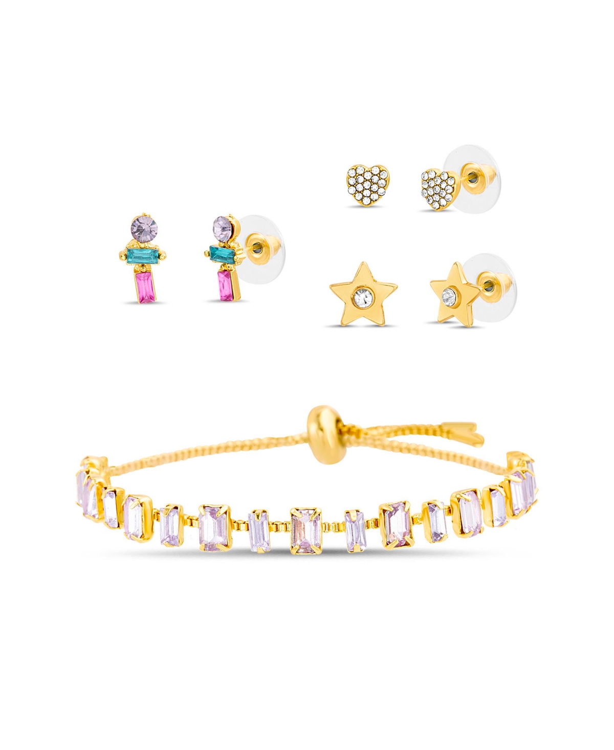 Rhinestone Bracelet and Stud Earring Set - Multi