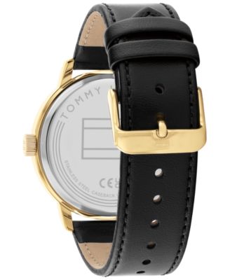 Men's Black Leather Strap Watch 44mm