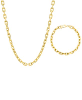 Mens Rolo Link Chain Necklace Bracelet Collection In 14k Gold Over Sterling Silver