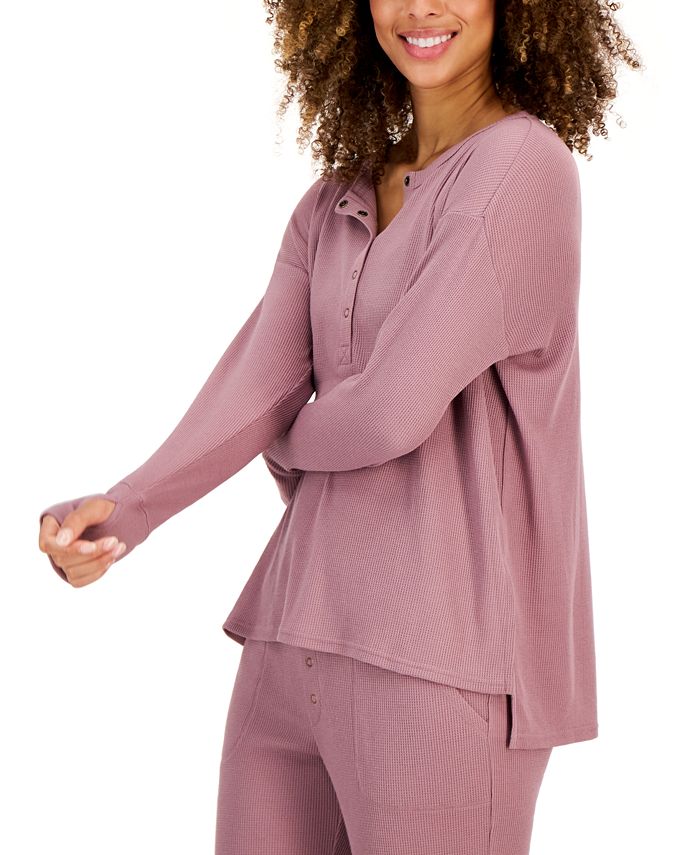 Jenni Women's Solid Waffle Henley Sleep Top, Created for Macy's Macy's