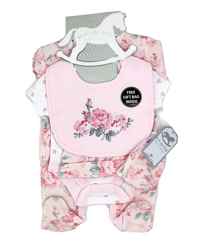 RockABye Baby Boutique Baby Girls Rose Bouquet Layette Gift in Mesh