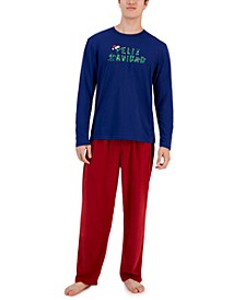 Men's Feliz 2-Pc. Graphic Long-Sleeve T-Shirt & Solid Fleece Pajama Pants Set, Created for Macy's 