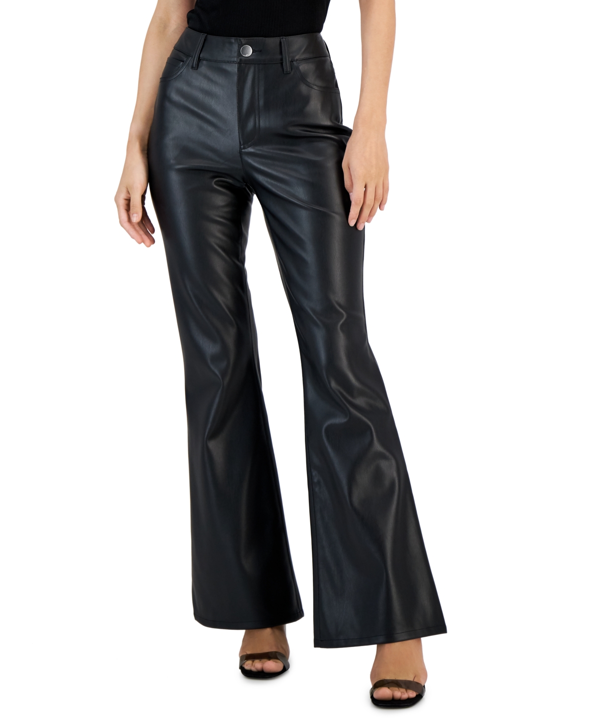 Inc International Concepts Petite Faux-leather Flare-leg Pants, Created For Macy's In Deep Black
