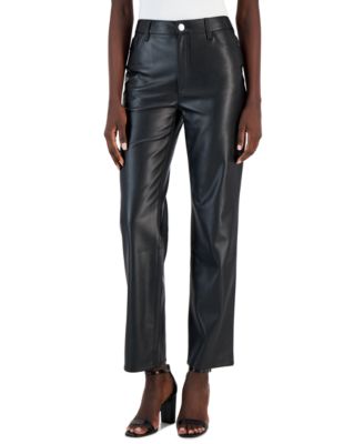 I.N.C. International Concepts - Petite Faux-Leather Straight-Leg Pants