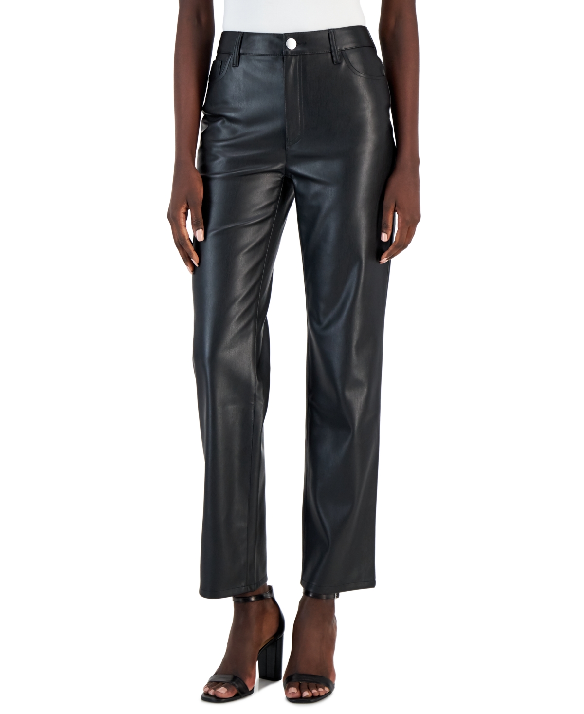 Shop Inc International Concepts Petite Faux-leather Straight-leg Pants, Created For Macy's In Deep Black