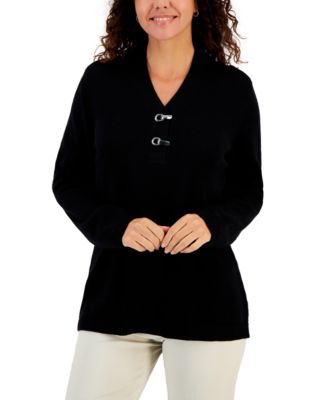 Karen Scott Women's Cotton Henley Top Green Size X-Small