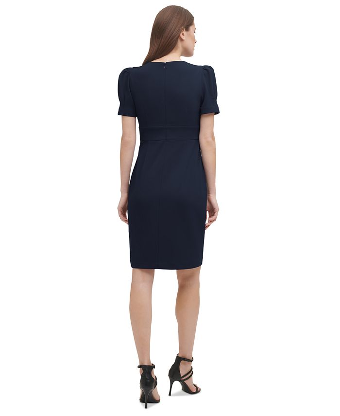 4511178 Red Puff Sleeve Sheath Dress