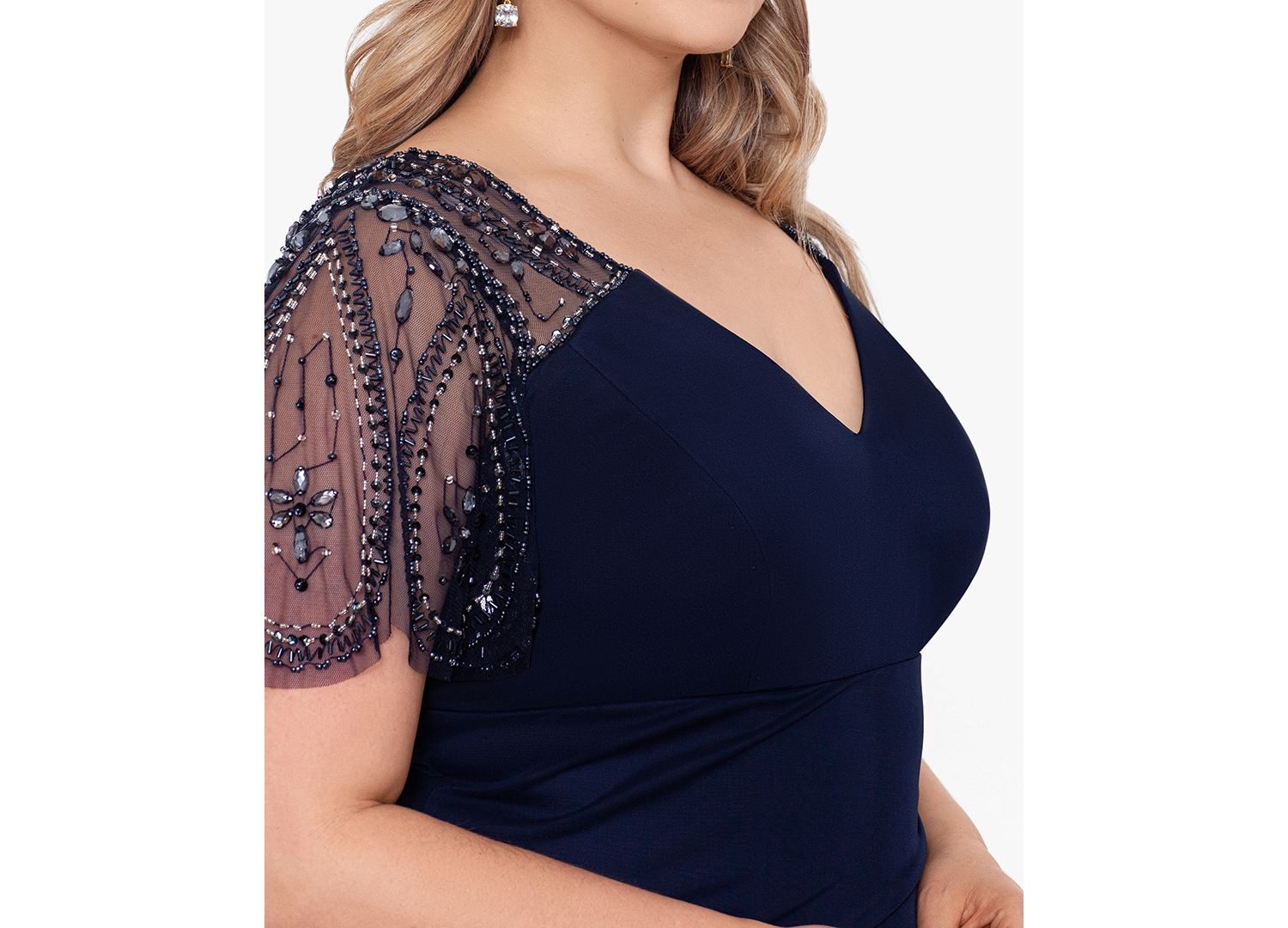 Plus Size Embellished Sheer Matte Jersey Gown