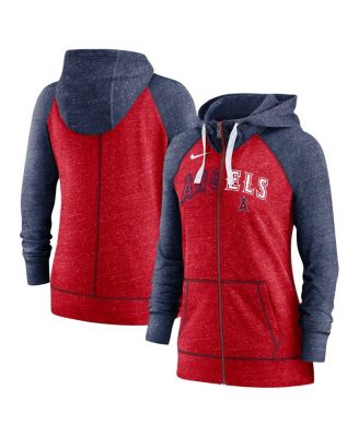 Women's Heathered Red and Heathered Navy Los Angeles Angels Split Wordmark Gym Vintage-Like Raglan Slub Full-Zip Hoodie