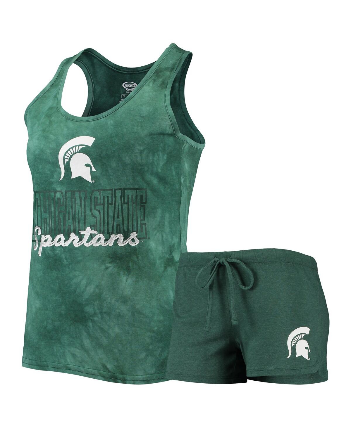 Women's Concepts Sport Green Michigan State Spartans Billboard Tie-Dye Tank Top and Shorts Set - Green