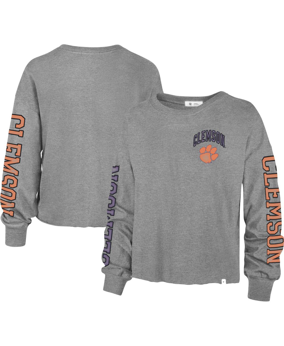 47 BRAND WOMEN'S '47 HEATHERED GRAY CLEMSON TIGERS ULTRA MAX PARKWAY LONG SLEEVE CROPPED T-SHIRT