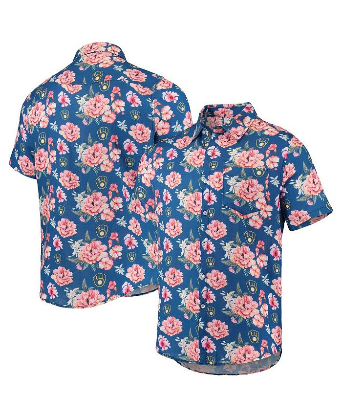 Men's FOCO Royal Milwaukee Brewers Floral Linen Button-Up Shirt Size: Large