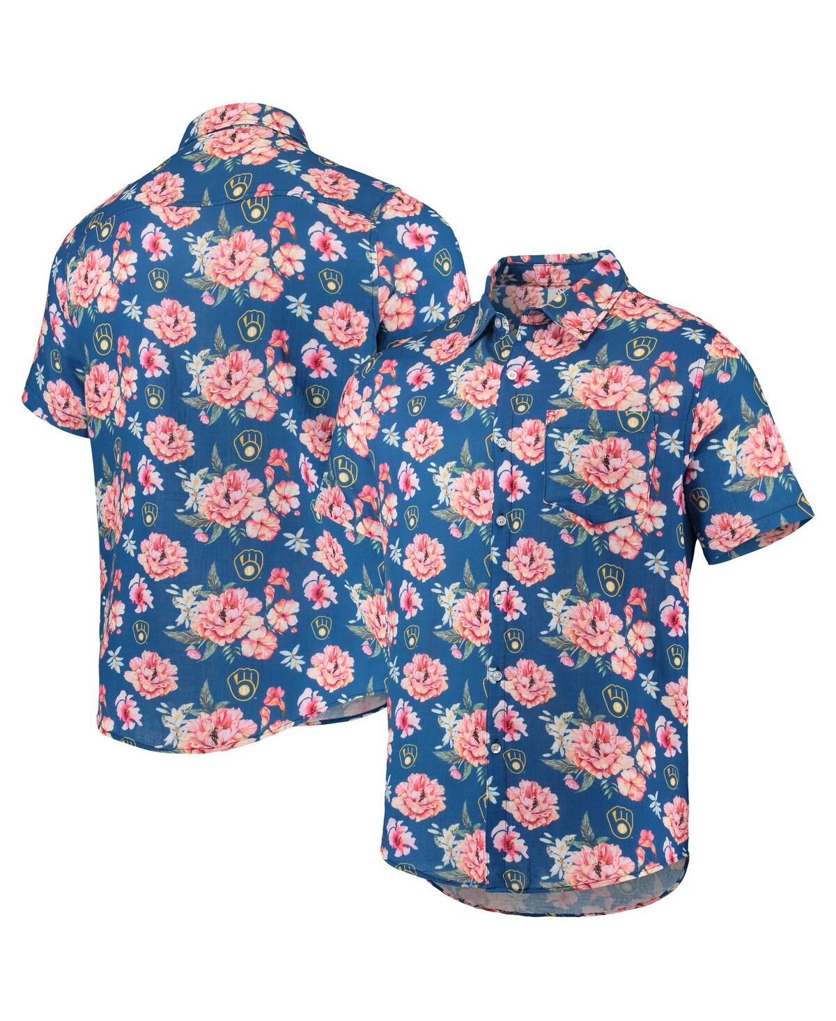 Men's Foco Royal Milwaukee Brewers Floral Linen Button-Up Shirt - Royal