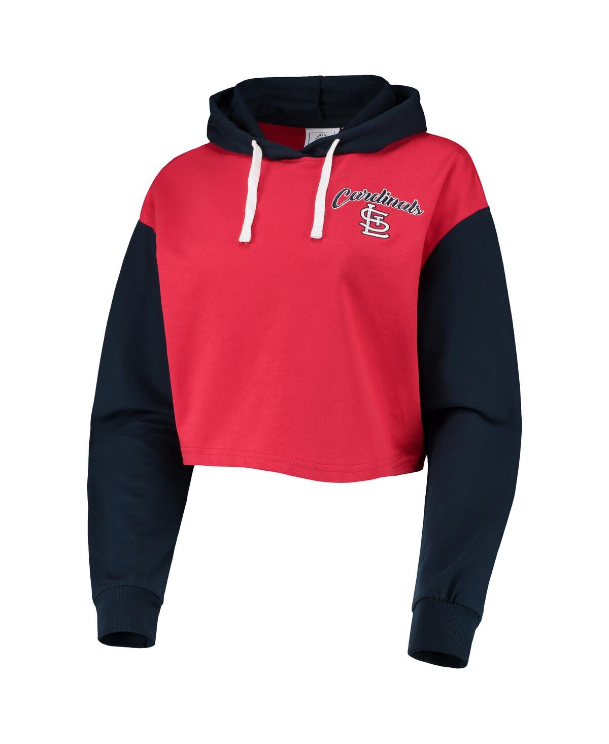 Shop Foco Women's  Red, Navy St. Louis Cardinals Color-block Pullover Hoodie And Shorts Lounge Set In Red,navy