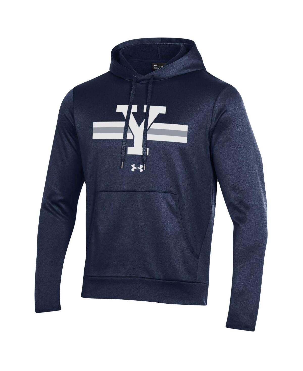 Shop Under Armour Men's  Navy Yale Bulldogs Logo Stripe Fleece Pullover Hoodie